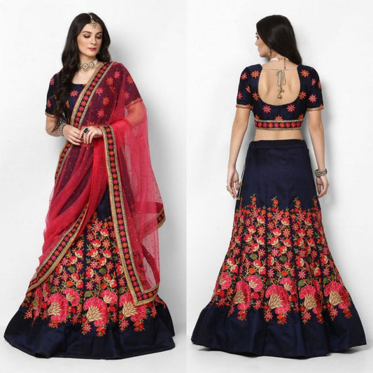 Designer floral embroidered blue malbari silk wedding lehenga