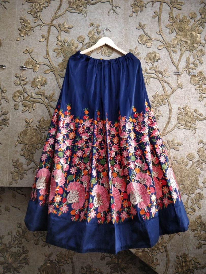 Designer floral embroidered blue malbari silk wedding lehenga