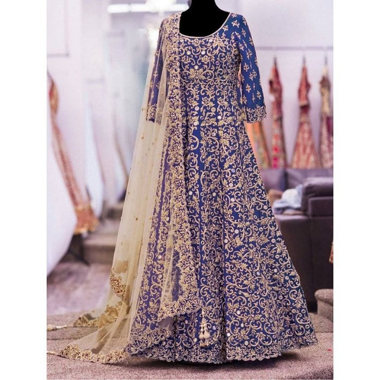 Designer heavy embroidered blue wedding Suit