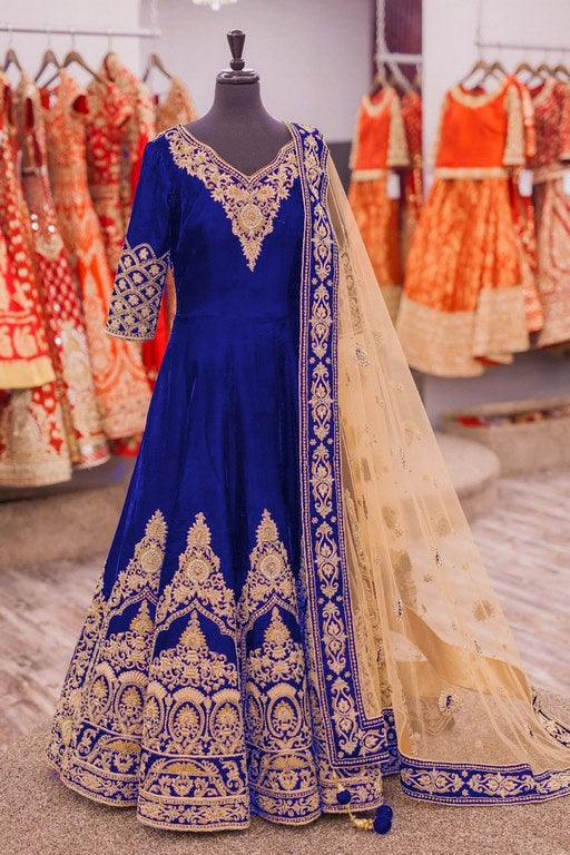Designer heavy embroidered blue wedding suit