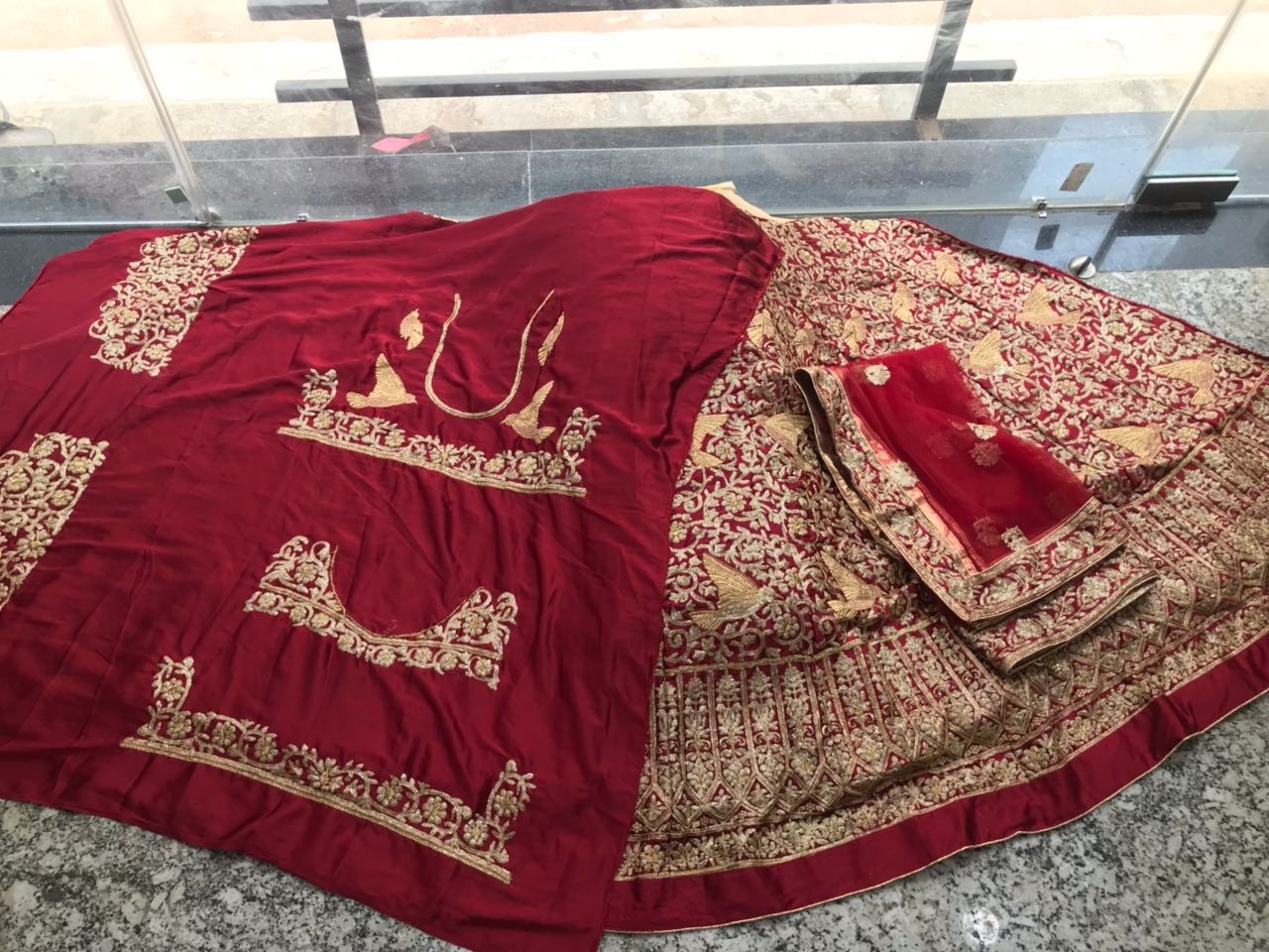 Designer heavy embroidered maroon malai satin bridal lehenga