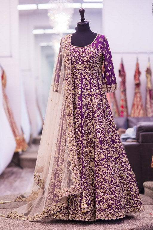 Designer heavy embroidered purple wedding Suit