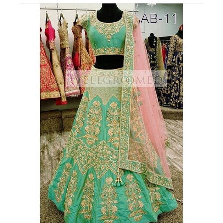Designer light green embroidered wedding lehenga
