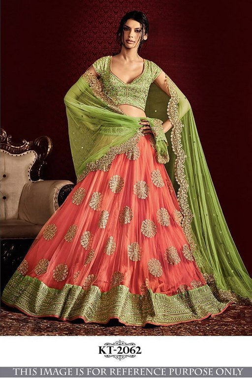 Designer orange embroidered wedding lehenga