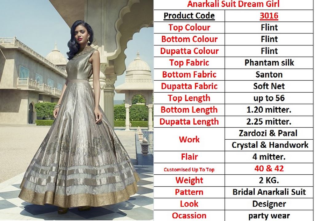 Designer phantom silk zardoshi and pearl hand work anarkali suit