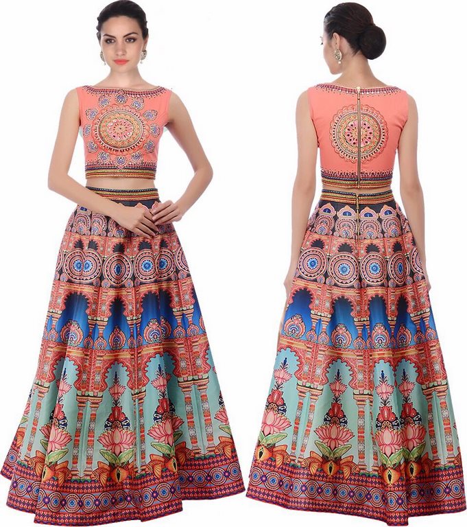 Designer printed silk printed lehenga