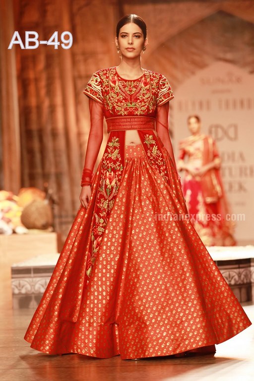 designer red embroidered wedding Indo westurn Gown