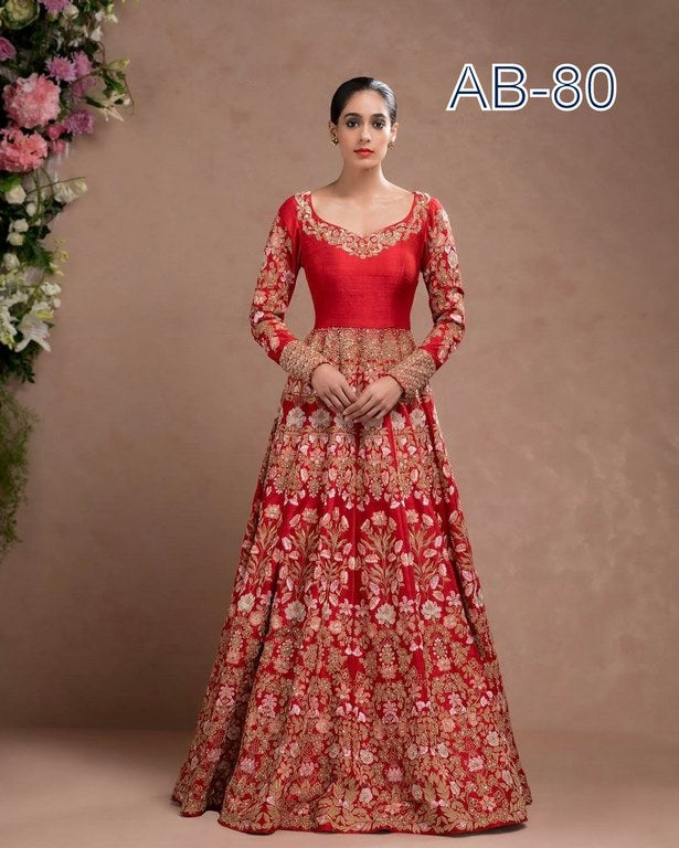 designer red heavy embroidered fabulous wedding Gown
