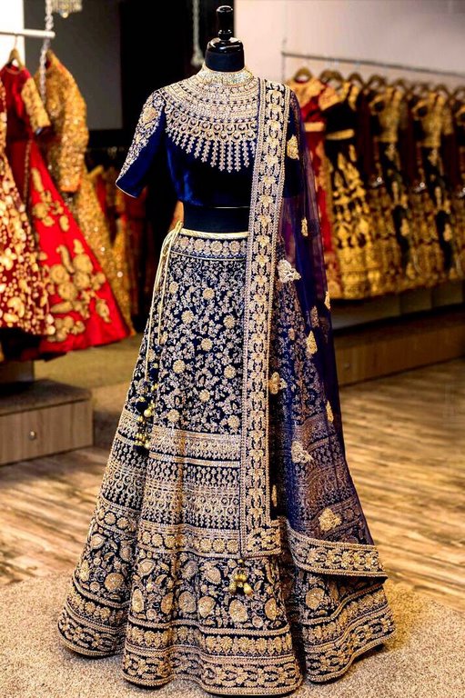 designer Royal blue heavy embroidered Bridal lehenga