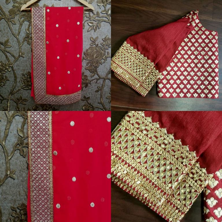 Designer royal look embroidered red saree