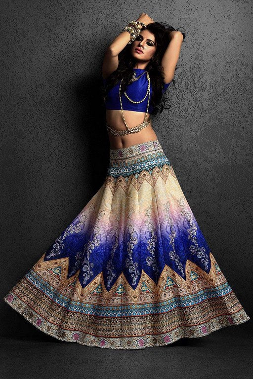Designer trendy printed silk lehenga