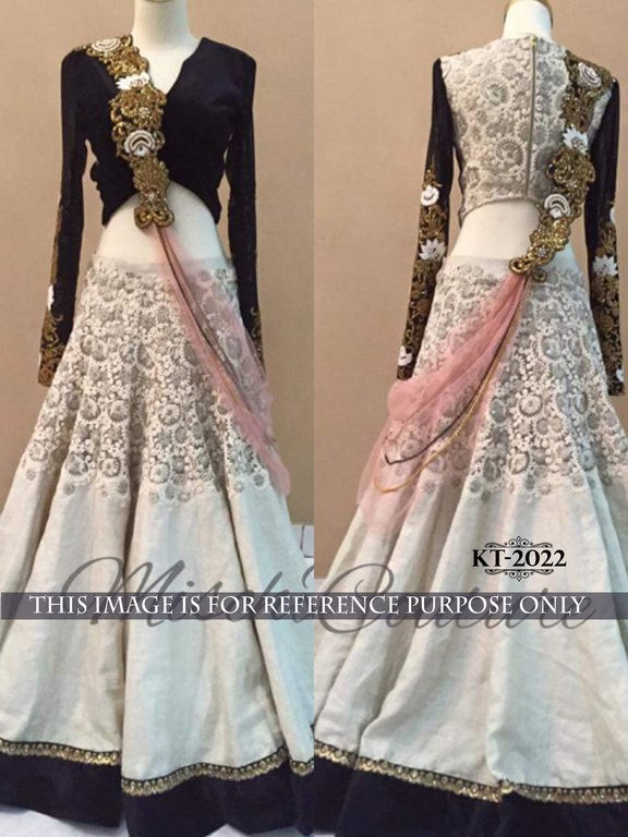 Designer white embroidered indowestern lehenga