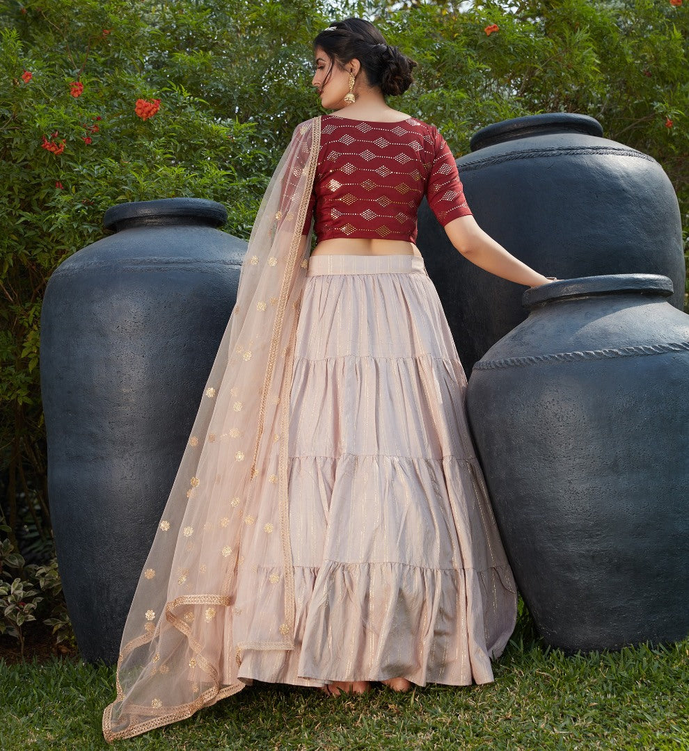 Dusty rose cotton pigment mirror foil work party wear lehenga choli
