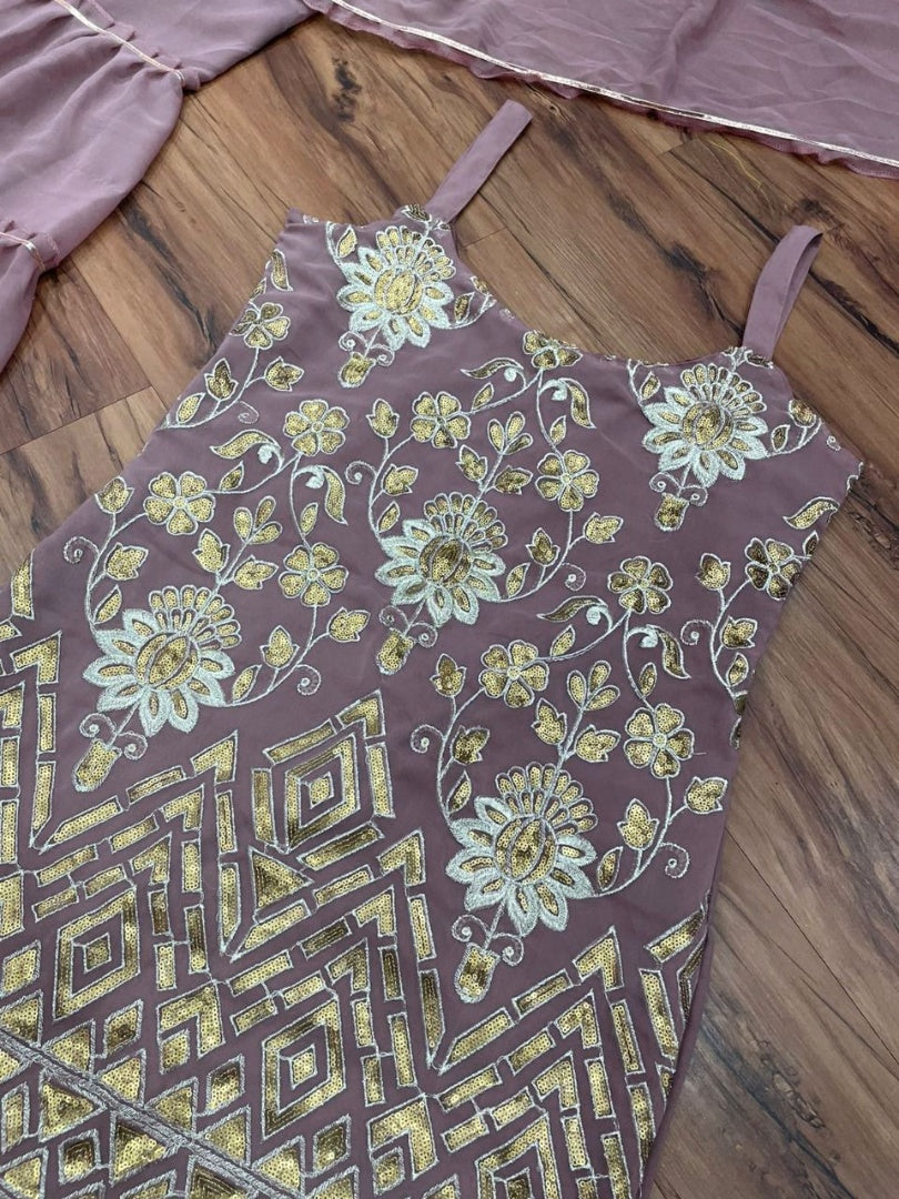 Dusty rose georgette embroidered sharara suit