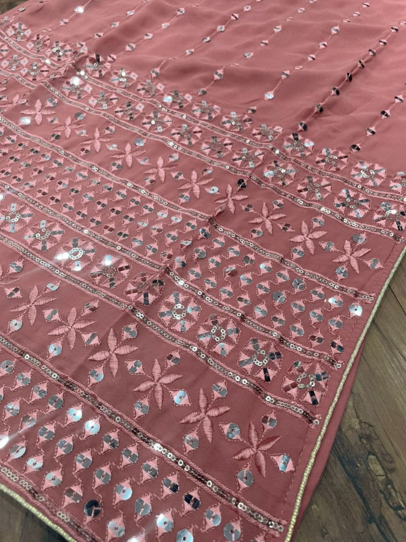 Dusty rose georgette heavy sequence thread embroidered wedding sharara suit