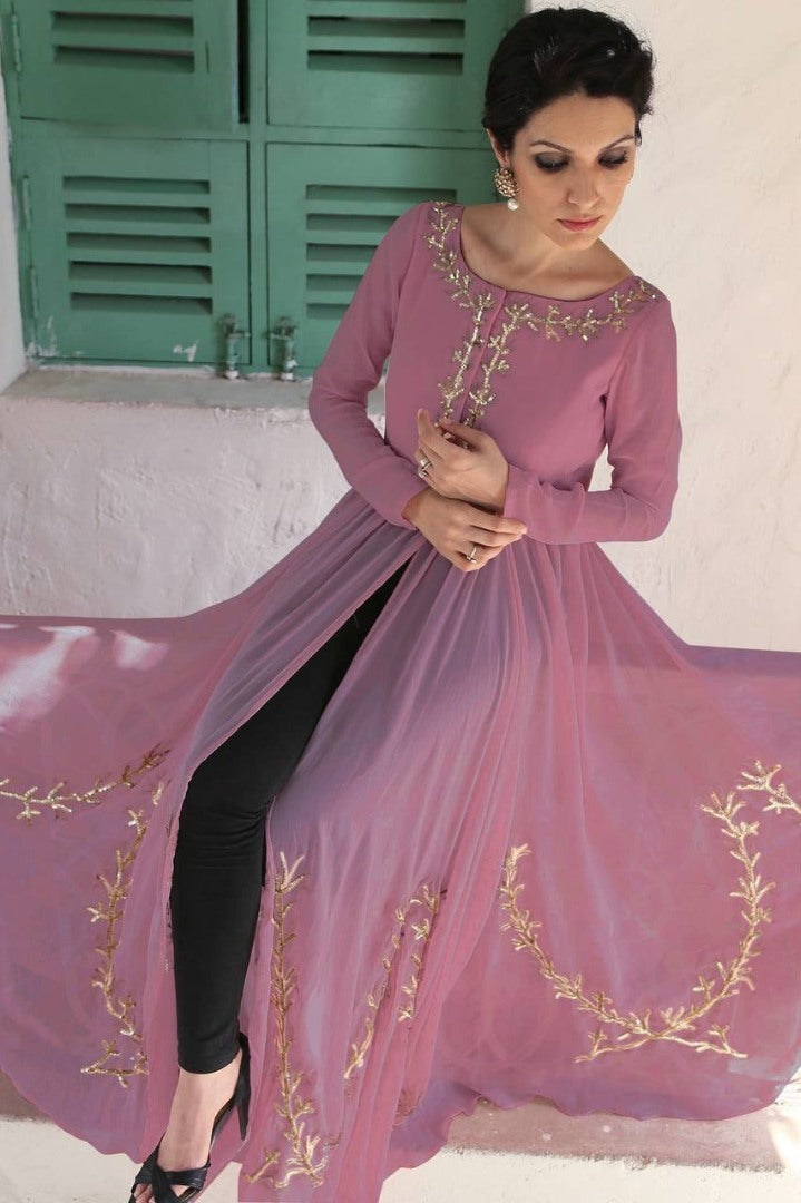 Dusty rose georgette stylish salwar suit