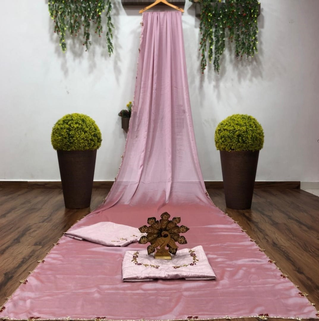 Dusty rose heavy rangoli silk hand work ceremonial saree