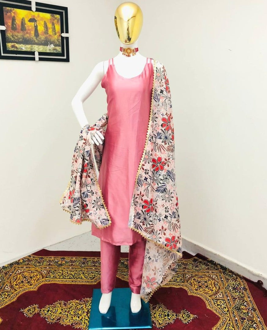 Dusty rose japan silk with extra sleeve kurti with plazzo