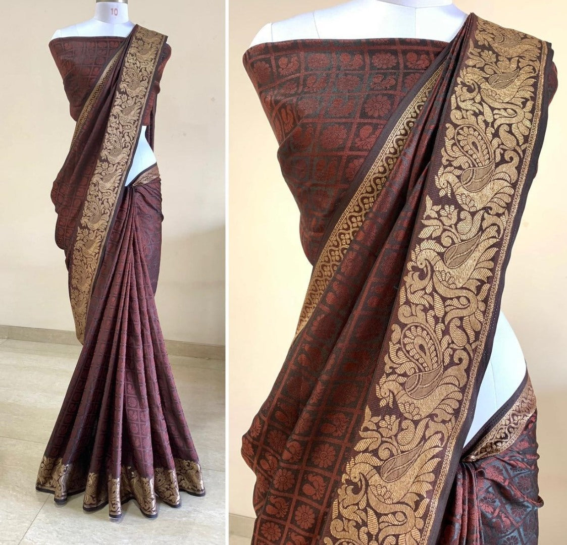 Dusty rose sana silk jacquard weaving work saree
