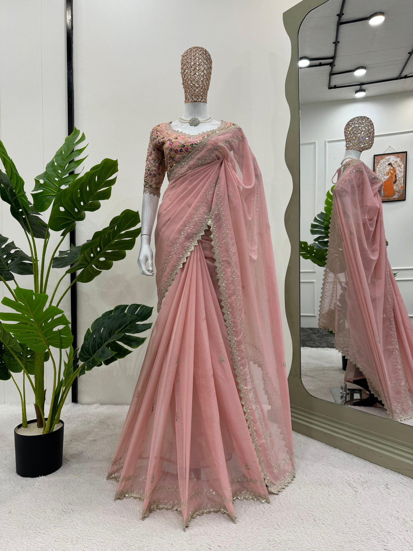 Tibby silk designer thread sequence work wedding saree