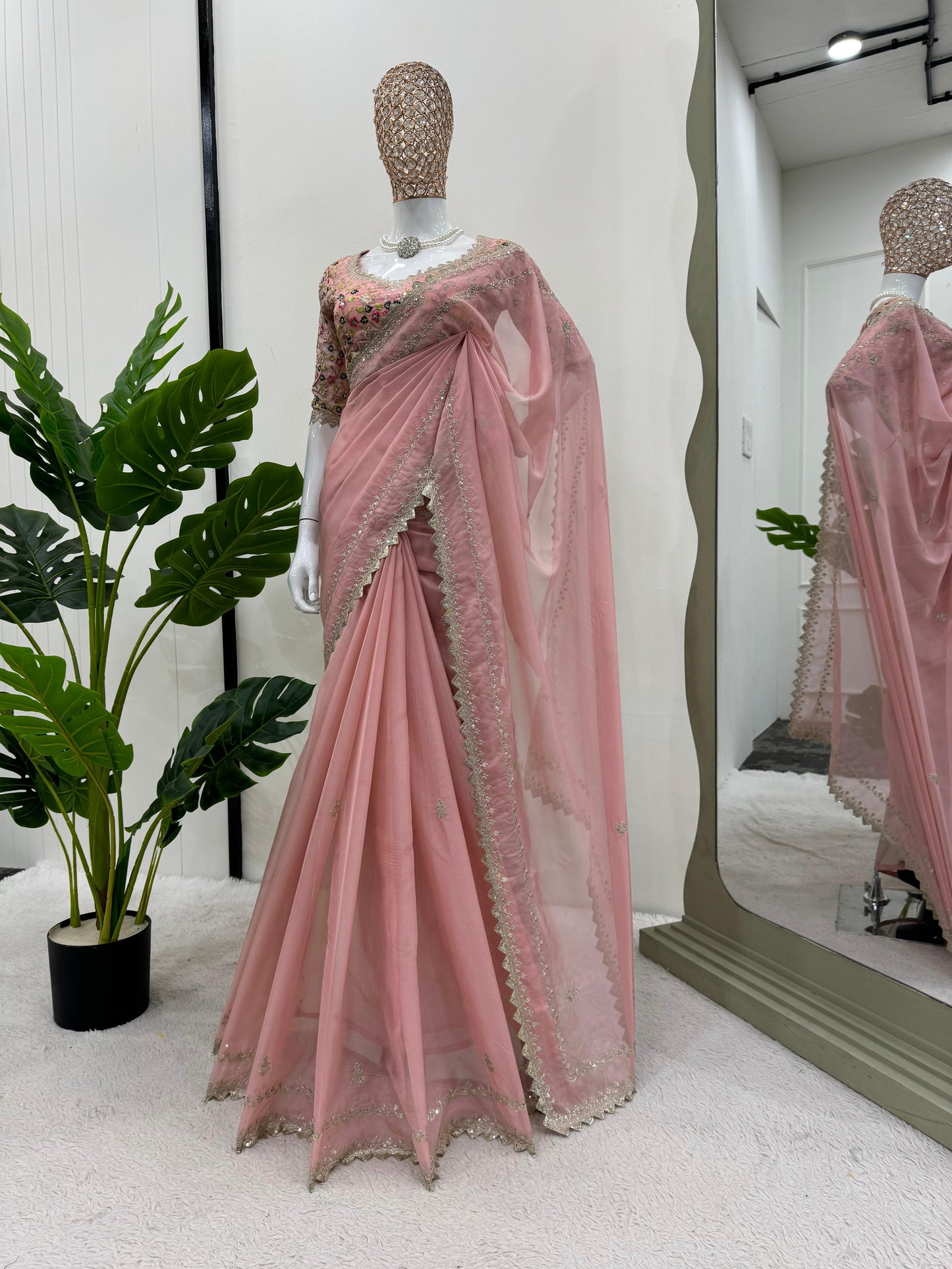 Tibby silk designer thread sequence work wedding saree