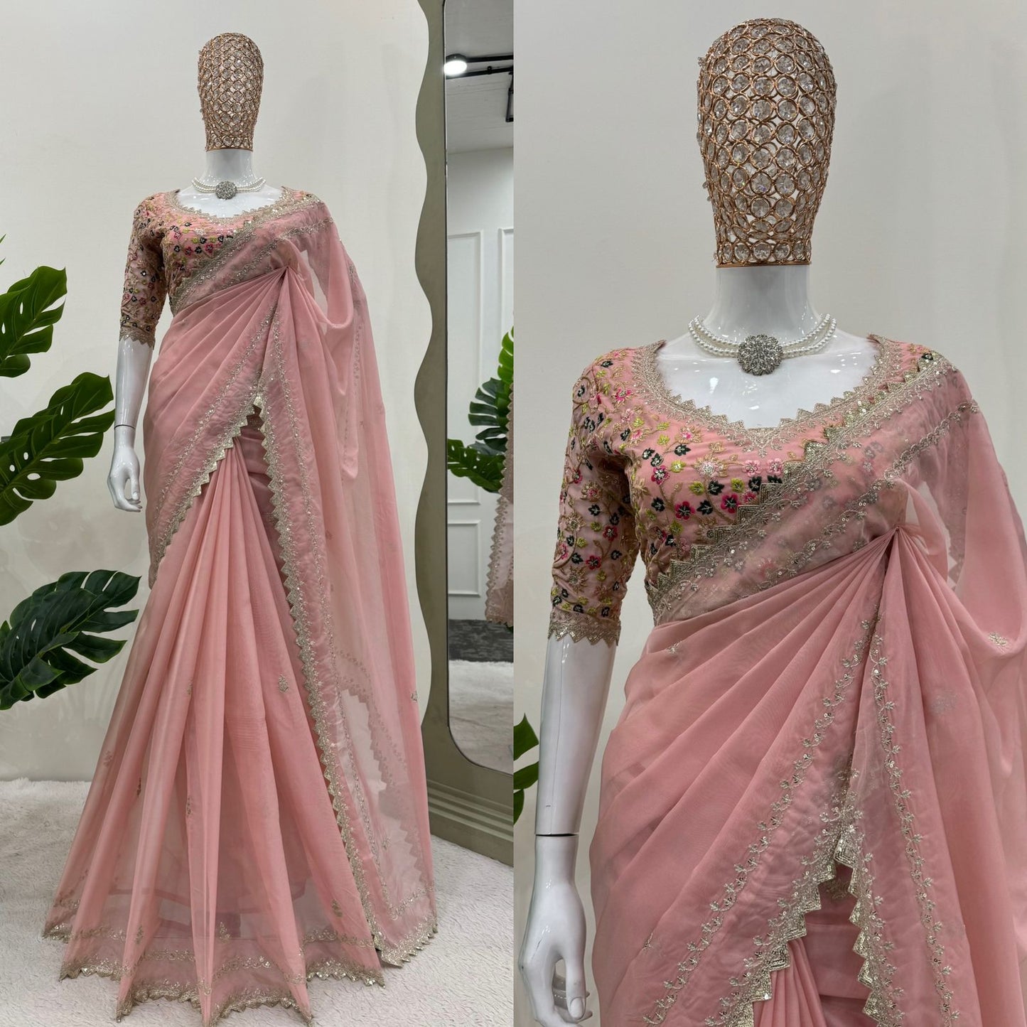 Tibby silk designer thread sequence work wedding saree