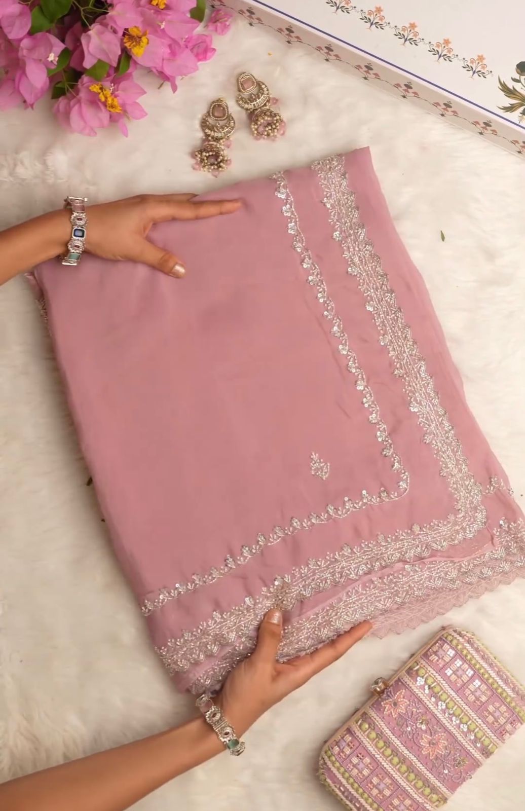 Tibby silk designer thread sequence work wedding saree