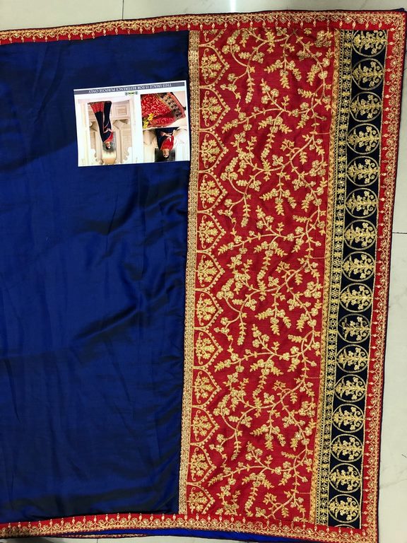 Embroidered sparkle silk blue wedding saree