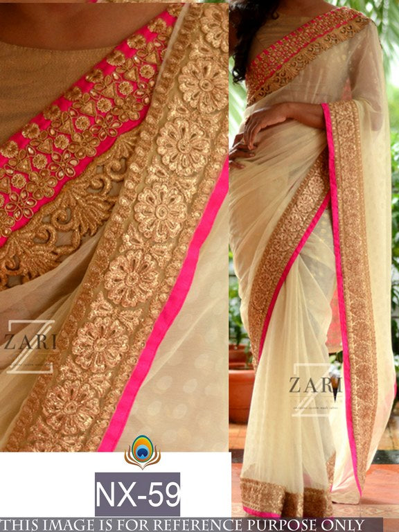 Fabulouos cream embroidered ceremonial saree