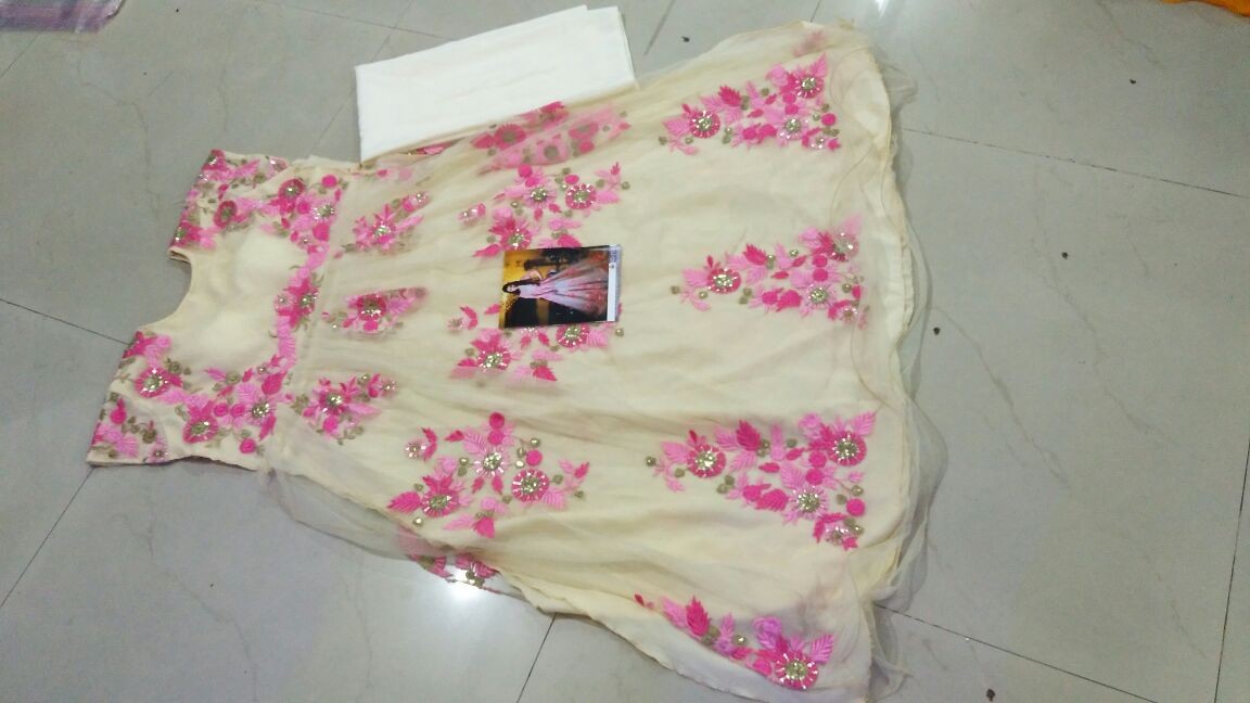 fabulous cream and pink embroidered girlish gown