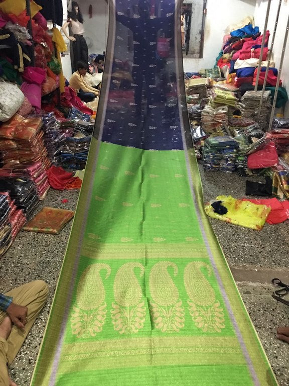 Fabulous Green & Blue Printed Wedding Saree