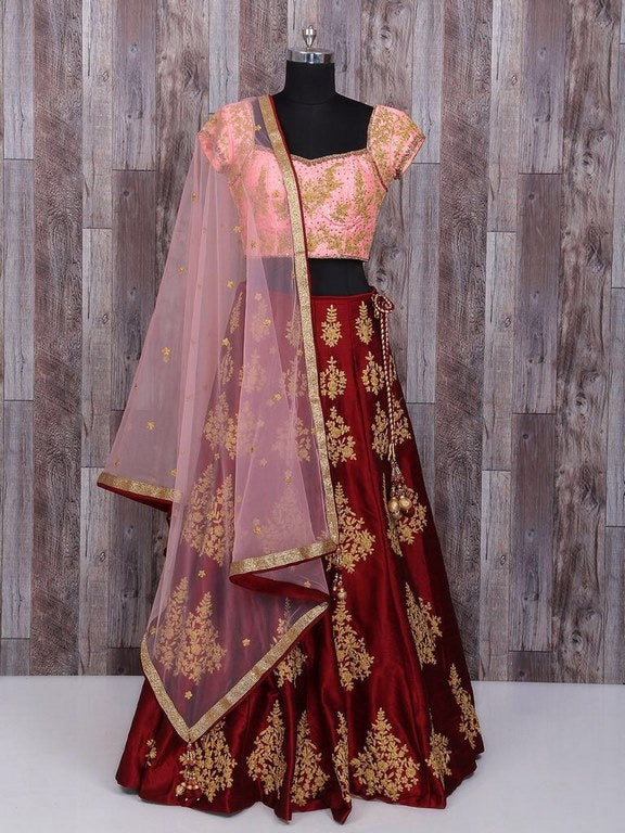 Fabulous Maroon embroidered Wedding lehenga