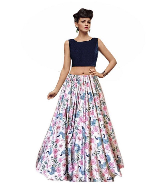 Fabulous printed white lehenga