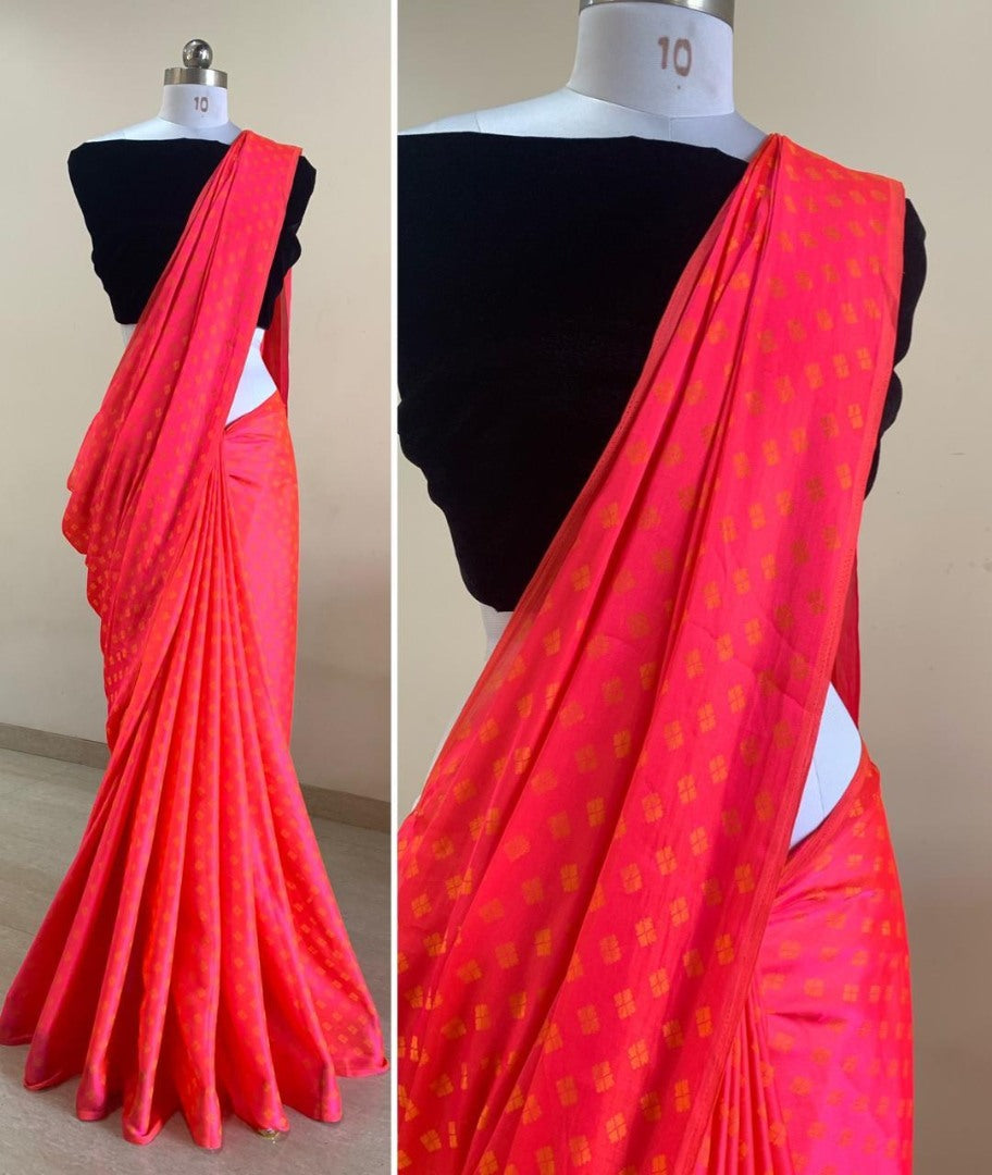 Gajari red satin jacquard saree