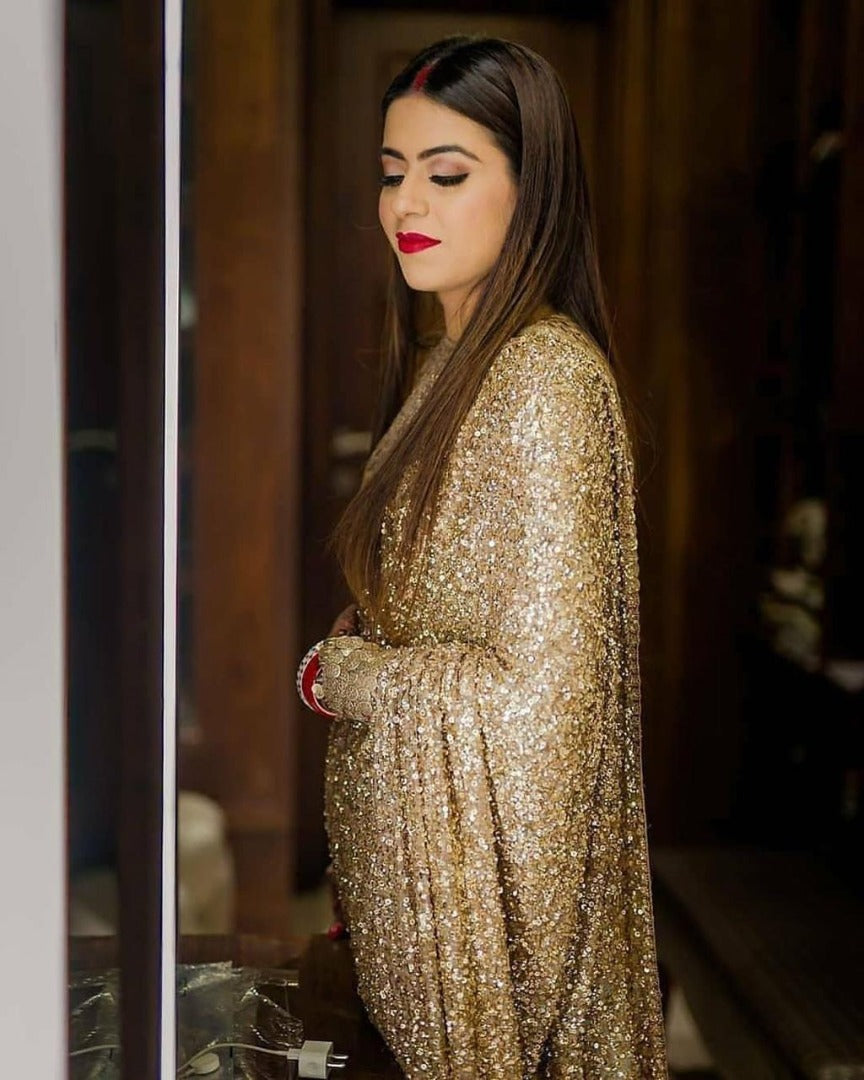 Gold georgette heavy sequence work designer saree