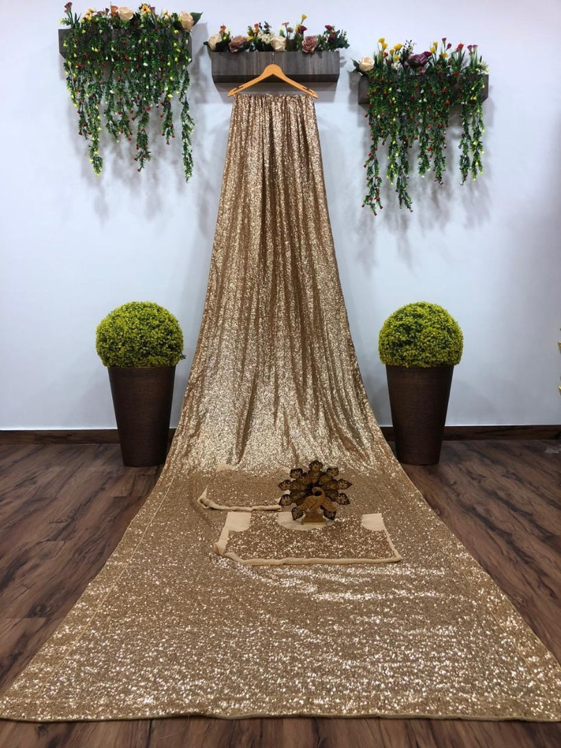 Gold georgette heavy sequence work designer saree