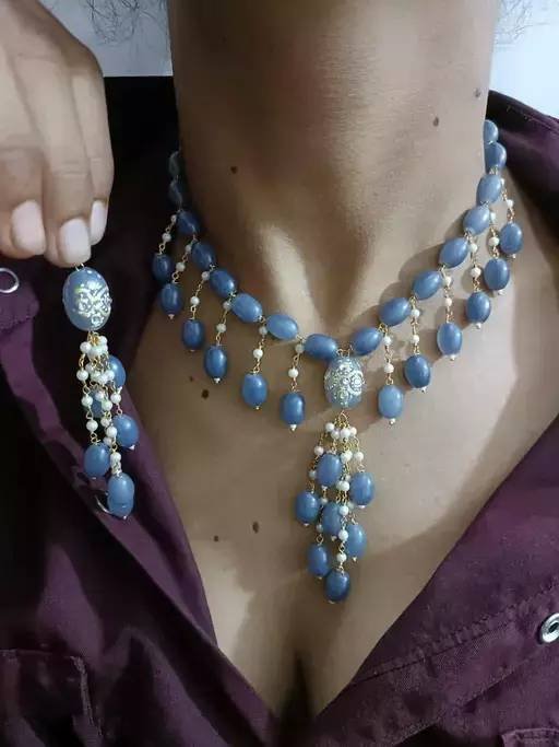 Gold plated brass pearls necklace with earrings