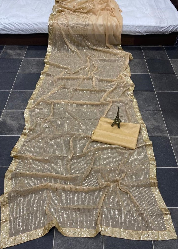 Golden full heavy sequence work saree