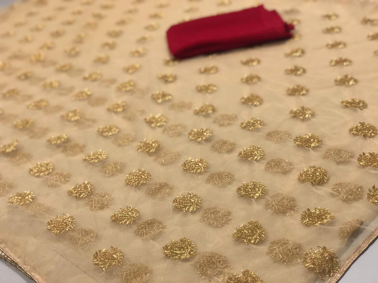 Golden heavy net designer embroidered stylist partywear saree