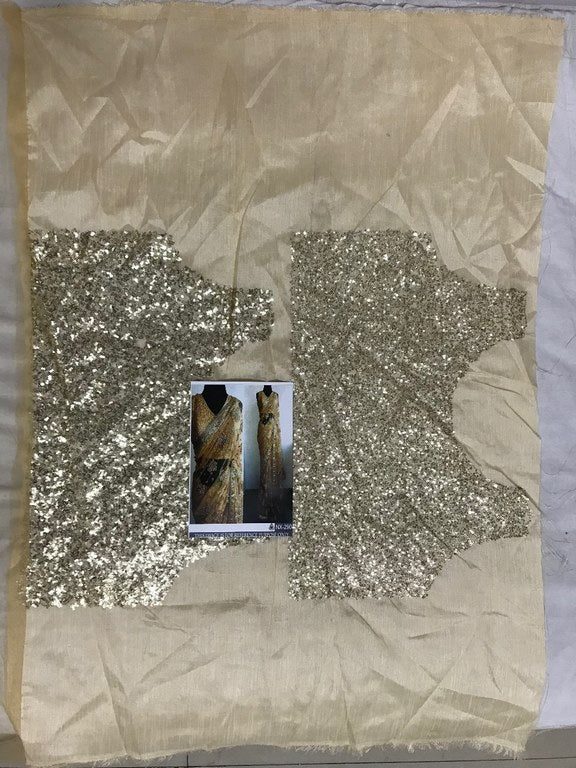 Golden mono net heavy embroidered wedding saree