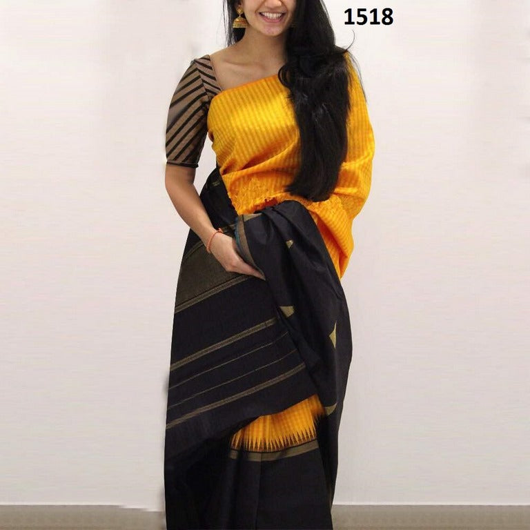 Gorgeous Black & Yellow Printed Ceremonial Saree