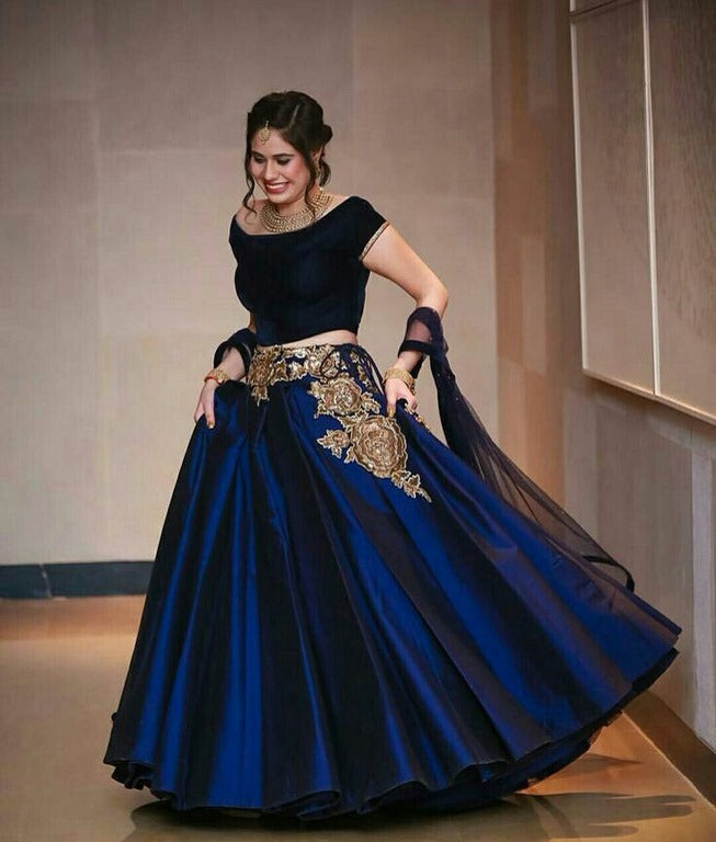Gorgeous blue satin silk lehenga