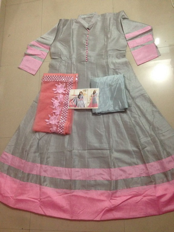 Gorgeous Grey plain Ceremonial Anarkali Suit