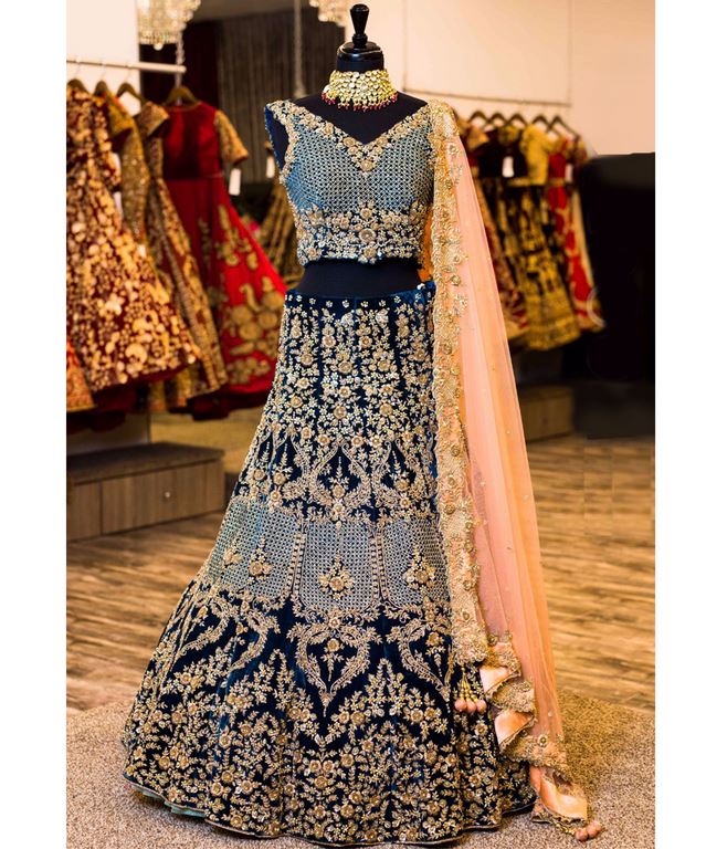 Gorgeous Navy Blue heavy embroidered Bridal lehenga
