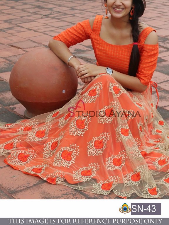 Gorgeous orange embroidered lehenga