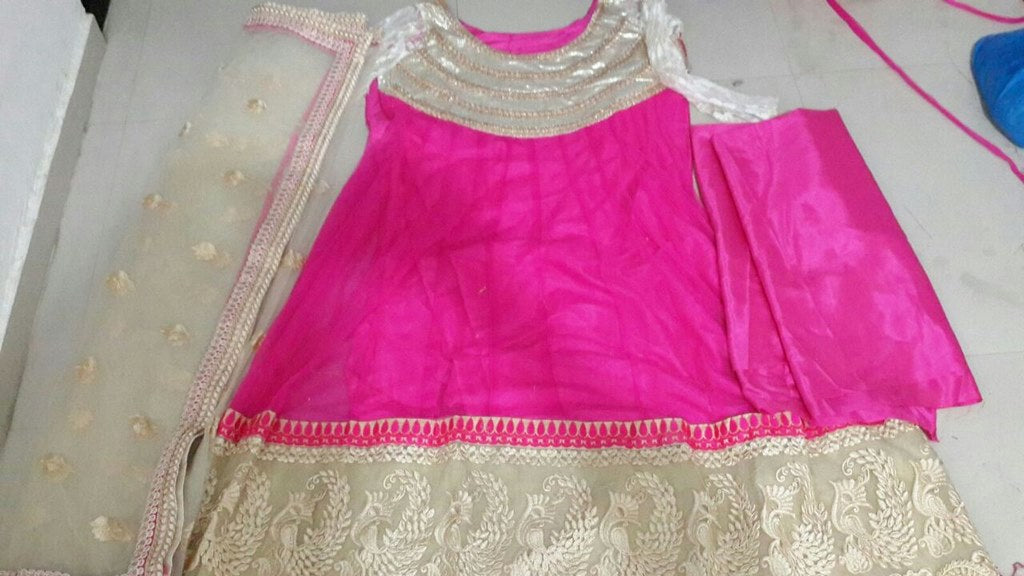 Gorgeous pink embroidered long anarkali suit