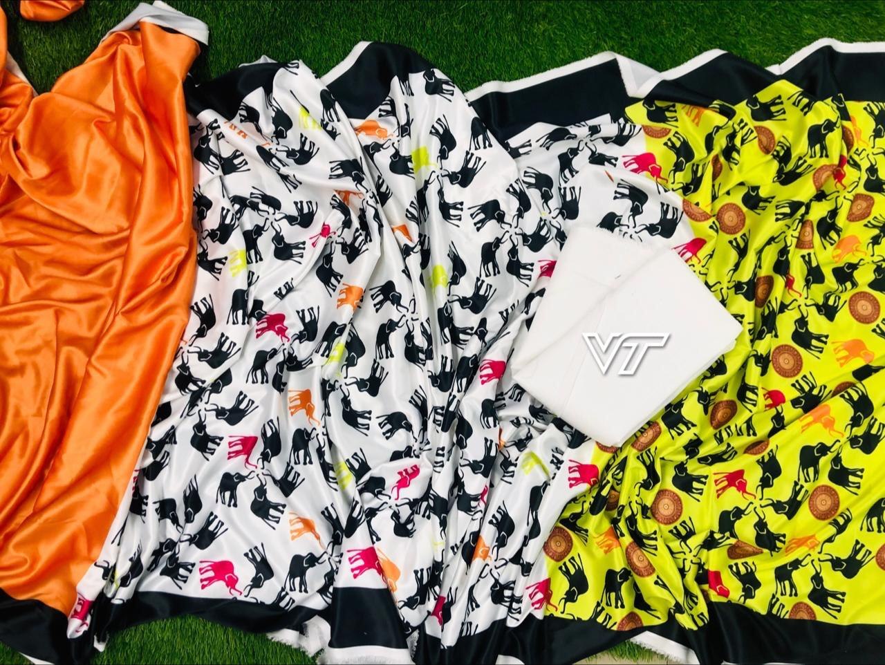 green and white digital printed shamuz silk saree