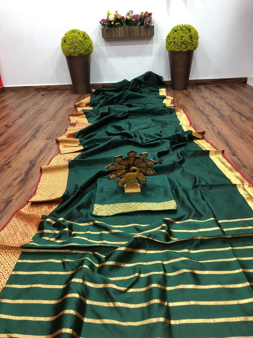Green banarasi silk jacquard broder saree