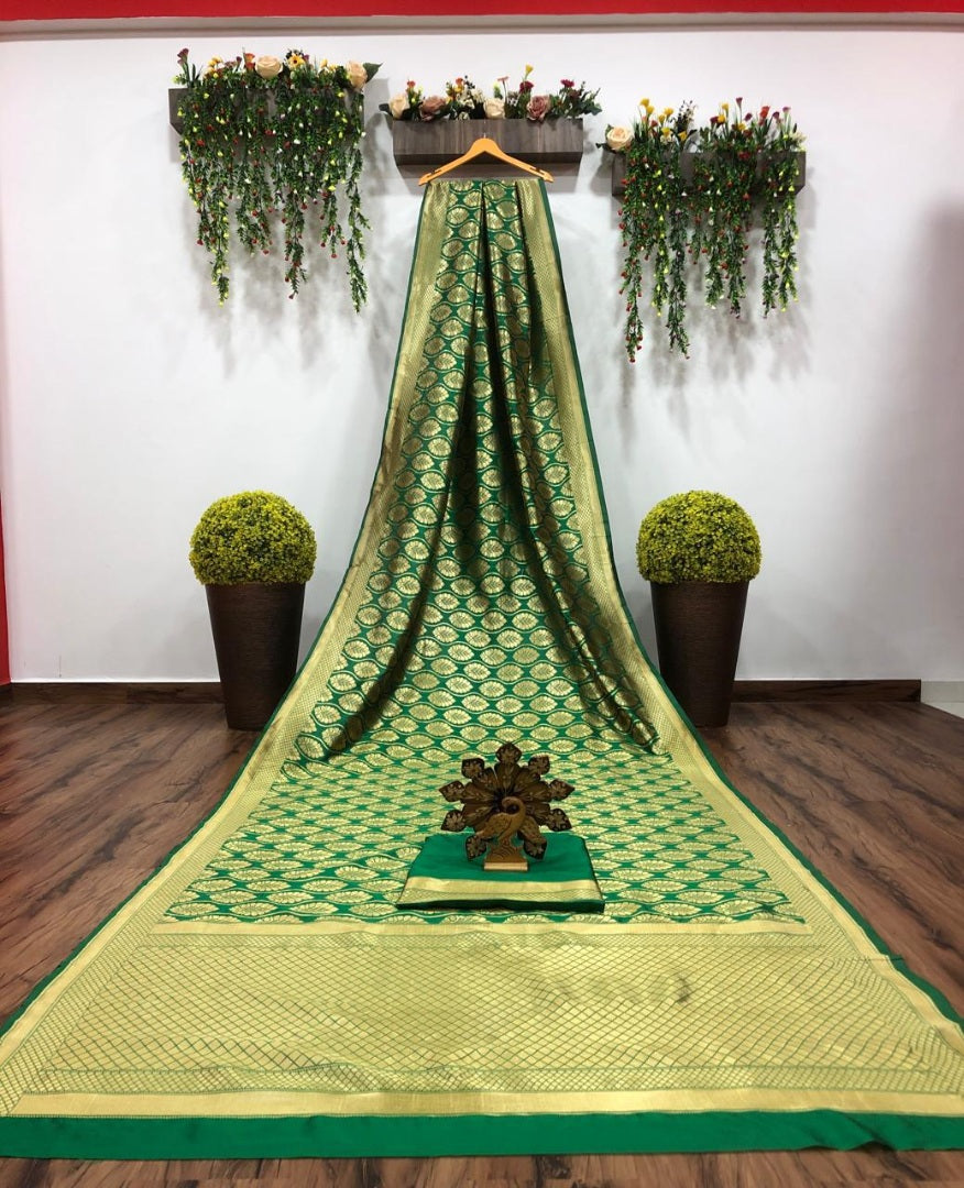 Green banarasi silk jacquard work saree