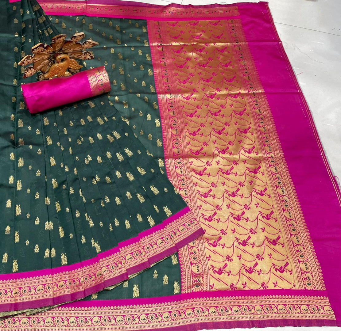 Green banarasi silk jacquard work saree